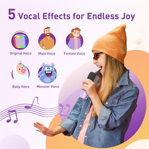 Mini Karaoke Machine: Mini Karaoke Machine with 2 Wireless Karaoke Microphones and Light for Family Home Party - Portable Singing Karaoke Speaker - Stage-subwoofers (Purple)