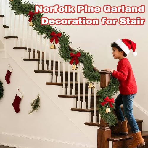 Norfolk Pine Garlands: 6ft Artificial Green Garland for Christmas Decorations - Realistic Greenery Garland for Mantel Fireplace Table Christmas Garland for Indoor Outdoor Holiday Xmas Decor (2Pcs)