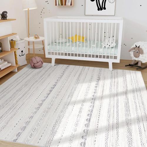 Nakagishi Area Rug Living Room Rugs: 5x7 Washable Boho Large Neutral Farmhouse Soft Moroccan Stain Resistant Indoor Floor Carpet for Bedroom Nursery Kids Playroom Office Dining Room Home House- Gray