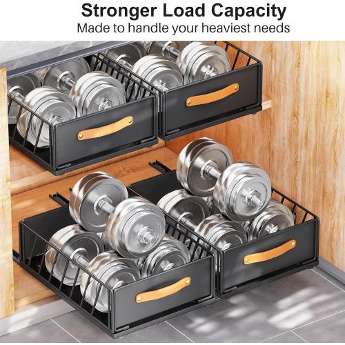 Pull out Cabinet Organizer Fixed with Adhesive Nano Film,Heavy Duty Slide out Pantry Shelves Drawer Storage,Sliding Mesh Cabinet Basket with Handle for Kitchen, Bathroom,Home, 15.8W X 21D X6.2H