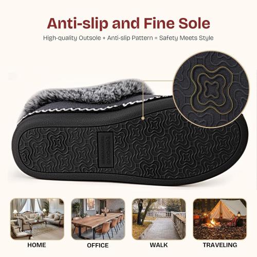 EverFoams Women's Bootie Slippers Warm Soft Comfy Memory Foam Non-slip Indoor House Shoes with Fluffy Collar