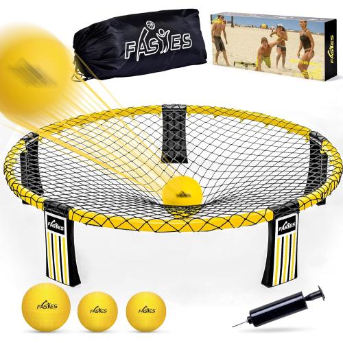 Outdoor Beach Ball Game Includes 3 Balls, Net and Carrying Bag -Roundnet Game Set for Adults, Kids, and Family - Perfect for Beach, Yard, Lawn, Backyard, and Park