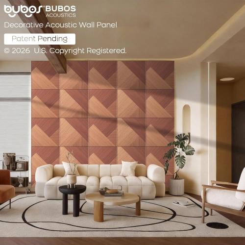 BUBOS Self-Adhesive Acoustic Wall Panels,6 Pack Wood-Pattern Soundproof Wall Panels, Total Size 70.8 x 47.2 Inches Decorative Sound Absorbing Panels for Studio, Home,Deep Diamond Weave