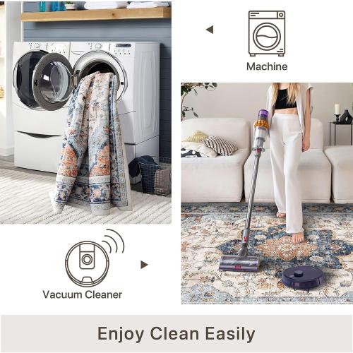 vivorug 3x5 Rug, Boho Small Area Rug for Living Room, Bedroom, Kitchen, Machine Washable Non-Slip Throw Rug, Vintage Floral Carpet for Entryway Nursery Coffee Table - Durable (Orange/Navy)
