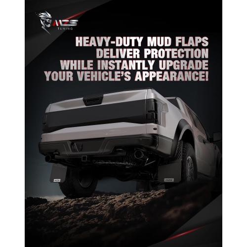MZS Mud Flaps Splash Guards Compatible with Silverado Sierra Ram 1500 2500 3500 F150 F250 F350 Tacoma 4Runner Tundra Titan XD Truck Pickup, Offset No-Drill Mudflaps Mudguards, Front and Rear, 4Pcs