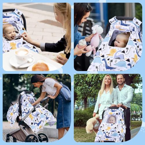 THE KENKYO Car Seat Covers for Babies, Baby Car Seat Cover for Girls Boys, Kick-Proof Newborn Carrier Canopy with Breathable Mesh Peep Window, Windproof Stroller Cover for All Seasons