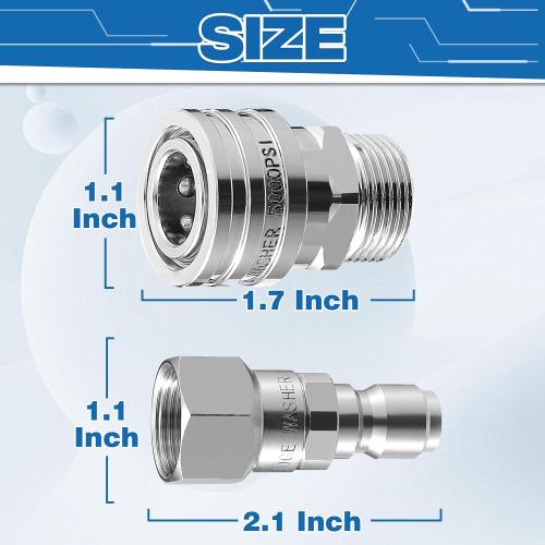 RIDGE WASHER Pressure Washer Swivel Adapter, Stainless Steel M22 14mm to 3/8 Quick Connect, Stainless Quick Disconnect for Pressure Washer Hose, 5000 PSI, 4 Pack