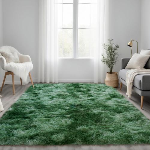 Tie-Dyed Green Fluffy Rug for Bedroom 5x7 ft - Ultra Soft & Non Slip Shaggy Area Rug, Comfy Durable Carpet for Living Room Kids Room Teens Dorm Home Decor, 1.7'' Thick Indoor Plush Carpets
