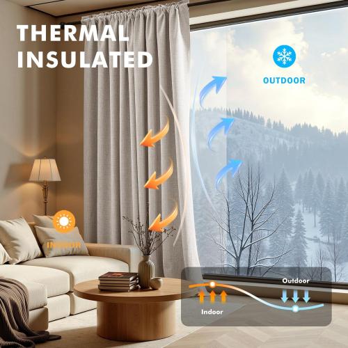 MIULEE 100% Blackout Linen Curtains for Bedroom, Ivory Solid Luxury Decor Thermal Insulation Room Darkening Drapes for Living Room Nursery Back Tab Rod Pocket 42 x 84 Inches, 2 Panels