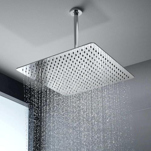 Voolan Oversize Rain Shower Head - High Flow Square Rainfall Showerhead - Waterfall Full Body Coverage - Universal Ceiling or Wall Mount (16 Inch, Chrome)