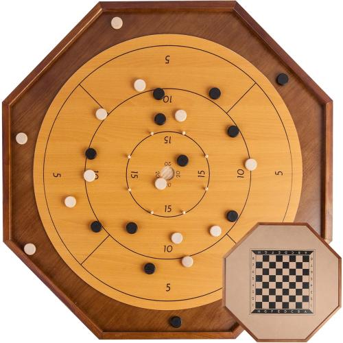 Tournament Crokinole and Checkers, 30-Inch Official Crokinole Board Game with 26 Playing Surface, Canadian Heritage Tabletop Game for Two Players, Dexterity Krokinole Games for Families and Friends