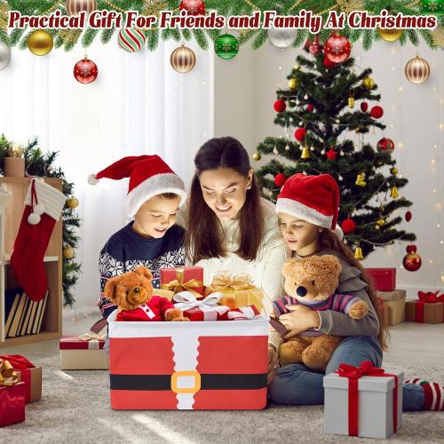 Bokon 3 Pack Christmas Storage Basket for Gifts Empty Collapsible Large Xmas Storage Bins Canvas Foldable Laundry Basket with Handle Clothes Containers for Office Home Bedroom(Santa Suit)