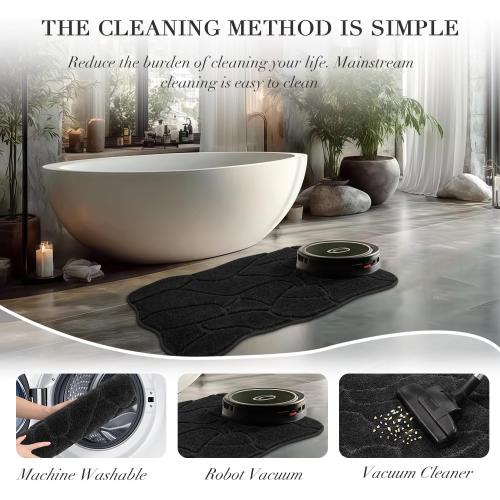 Large Bathroom Rugs Runner, 22x47 Extra Soft Absorbent Shaggy Long Bath Mats, Non-Slip Machine Washable Modern Bath Carpet Runner for Bathroom Laundry Room Kitchen (Black)