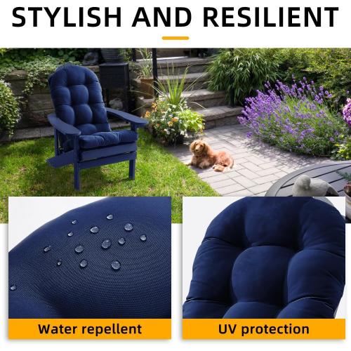 FILUXE Adirondack & Rocking Chair Cushion, High Back Patio Cushions - Waterproof Solid Tufted Pillow, Indoor/Outdoor Pads with Ties, Fade-Resistant & Seasonal All Weather Replacement (Royal Blue, 1)