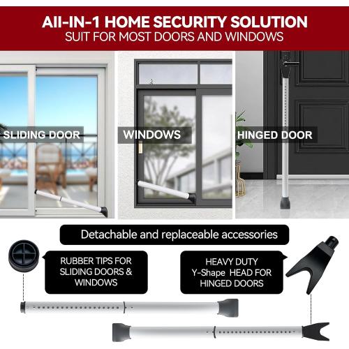 AceMining Upgraded Door Security Bar & Sliding Patio Bar, Heavy Duty Stoppers Adjustable Jammer for Home, Apartment, Travel (1 Pack,White)