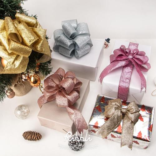 Ribbli Gold Glitter Wired Ribbon with Gold Metallic Edge,Christmas Ribbon for Wreath, Tree Decoration, Home Decor, 2-1/2 Inch x 10 Yards