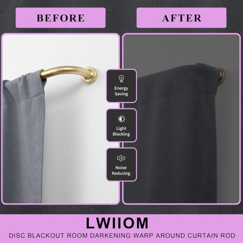 Brass Disc Curtain Rods, 84-144 Inches Window Curtain Rod,Adjustable Room Darkening Curtain Rod with Aluminum Finials and Brackets,Wrap Around Design