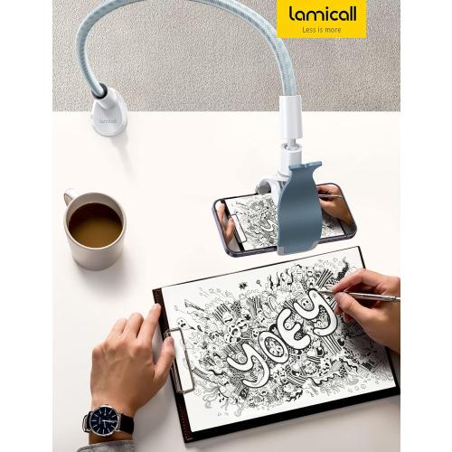 Lamicall Gooseneck Phone Holder Bed - [Nylon Braided] Flexible Arm, Overall Length 38inch, 360 Adjustable Clamp Clip, Overhead Cell Phone Mount Stand for Bed, Blue White