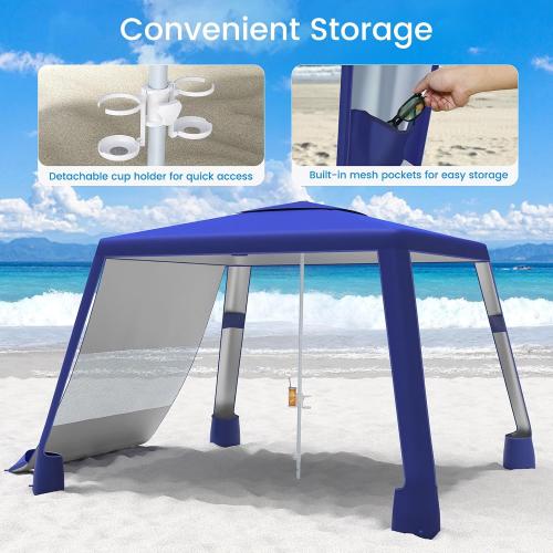 MoKo Beach Cabana, 8'×8' Large Beach Canopy with Side Wall, UPF 50  Protection Easy Setup Beach Tent Sun Shelter, Adjustable Height Wind Resistant Cabana Beach Tent for Whole Family, Navy Blue