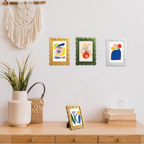 11x14 Picture Frame with Mat for 8x10, Wavy Edge Wooden Real Glass Photo Frame for Wall Hanging, White, 1 Pack
