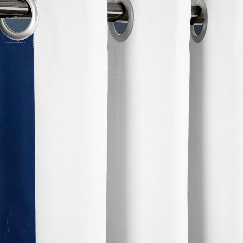 Lush Decor Block Border Grommet Blackout Window Curtain Panel Single 40 W x 84 L White & Navy - Blackout Curtains for Bedroom - White Curtains