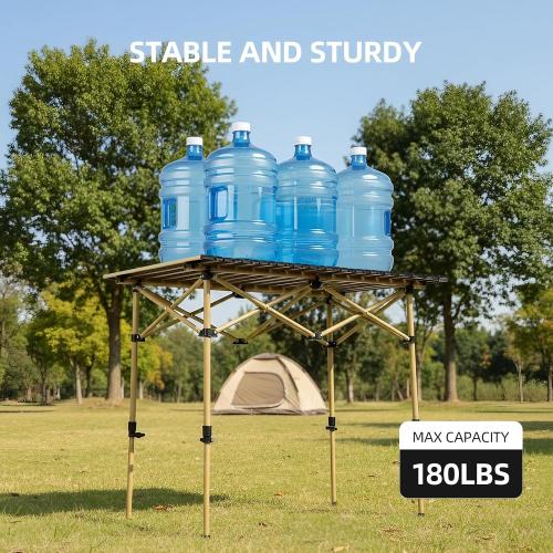 Camping Table Folding Portable Camp Lightweight Roll Up Table Adjustable Height with Carry Bag Indoor Outdoor for Camping, Home,Picnic,Backyard,BBQ,Party