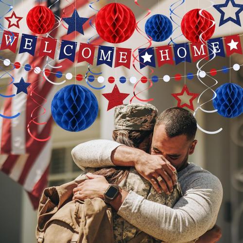 Arrowbash Welcome Home Decorations Welcome Home Banner Set,Blue, Red