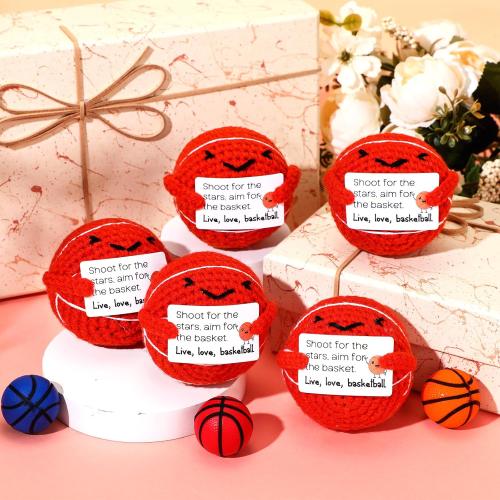 12 Pcs Christmas Basketball Gifts Bulk Handmade Crochet Basketballs with Positive Cards for Team Coach Coworker Friend Birthday Holiday Party Favors Home Decor Supplies