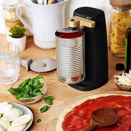 Automatic Electric Can Opener for Countertop, One-Touch Operation with Stainless Steel Blade, Magnetic Lid Lifter, Built-in Knife Sharpener & Bottle Opener, Heavy-Duty Design (Black Sesame)
