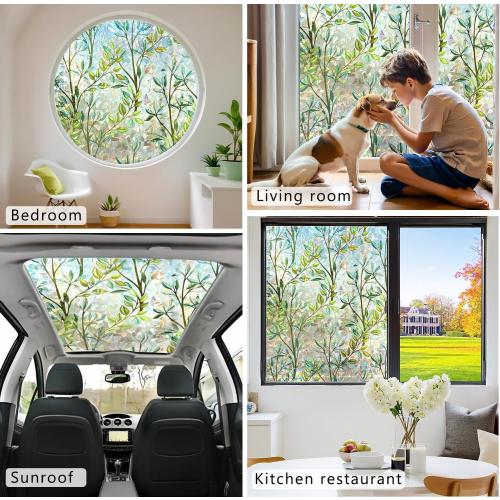 Window Privacy Film Rainbow Window Film – Decorative Static Cling Window Sticker with 3D Stained Glass Effect（23.6 x 78.7 inch） Includes 3 Installation Tools