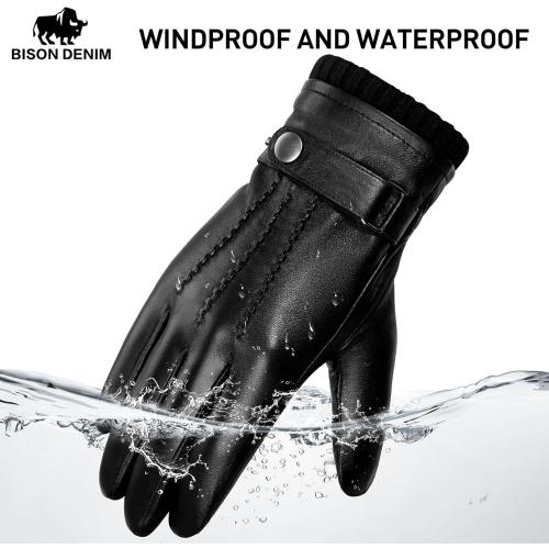 BISON DENIM Sheepskin Leather Gloves for Men, Winter Warm Touchscreen Gloves with Cashmere Lining, Driving Motorcycle Gloves (XXL)