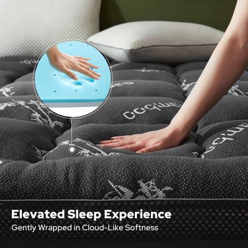 BEDLORE 4 Inch Memory Foam Mattress Topper King,2-in-1 Dual Layer Design (2 Gel Memory Foam   2 Plush Pillow Top Cover) Mattress Topper Medium-Firm,Pressure Relief & Back Pain Support(Dark Gray)