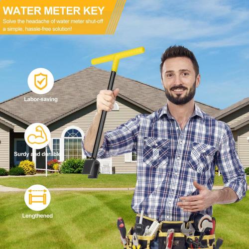 Water Meter Key 17 Inch & 4-Way Utility Keys, Steel T-Handle, Water Meter Shut Off Tool for Curb Main Shut Off Valve