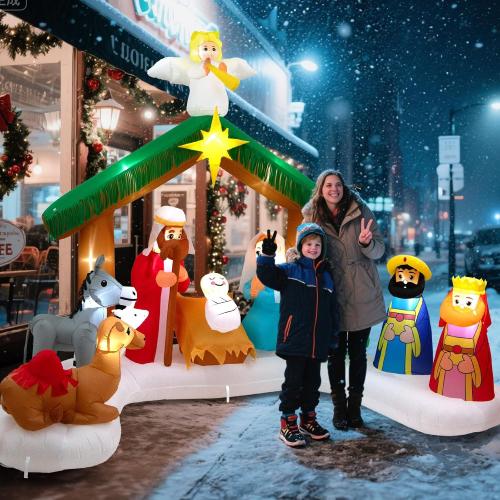 12FT Christmas Inflatable Nativity Scene: Large Outdoor Christmas Decorations, Built-in 15 LED Lights, Blow Up Jesus Nativity Set Decor, Inflatables for Party Lawn Garden Yard (12FT X 6.5FT X 9FT)