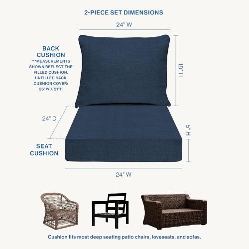 Honeycomb Outdoor Essentials Deep Seat, 24 x 24, Hampton Texture Navy Chair Cushion for Patio Furniture