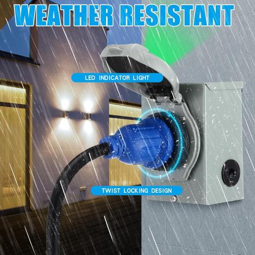 Xuhal 15 FT 30 Amp Generator RV Extension Cord and Pre-Drilled Power Inlet Box 3 Prong Compatible with NEMA TT-30P/L5-30R 125V/250V Cord with Generator Interlock Kit to House STW 10 Awg, Etl Listed