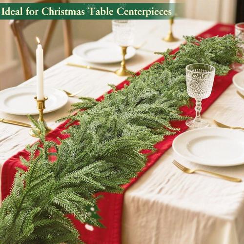 Thick Real Touch Christmas Norfolk Pine Garland Realistic, 6 Ft by 12 Inch Christmas Garland with 120 Branch Tips, Artificial Greenery Garlands for Xmas Holiday Table Fireplace Mantle Indoor Outdoor