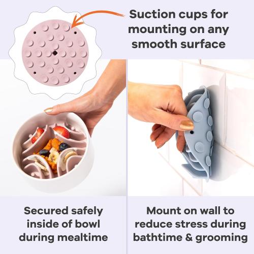 Awoo Great Vibes - Silicone Slow Feeder for Dog Bowls Over 5.5 Inches - Non-Slip, Wet and Dry Food-Compatible Pet Dish with Suction Cups - Extends Mealtime for Fast Eaters - Dishwasher Safe (Mauve)