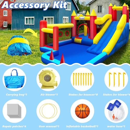 Bounce House,Inflatable Bouncer with Air Blower for Kids 3-10,Outdoor and Indoor Jumping Castle with Long Slide,Trampoline,Obstacles,Climbing Wall,Ball Pit/Water Pool