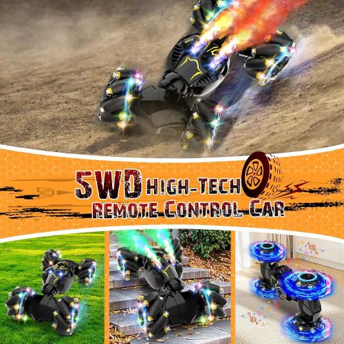 Remote Control Stunt Car Toys: Christmas Birthday Gifts for Boys Toys Ages 6-12 - 2.4Ghz Gesture Sensing Remote Control Cars with Light and Music Spray - 8WD Drift 360° Rotating RC Car for 7-14 Kids