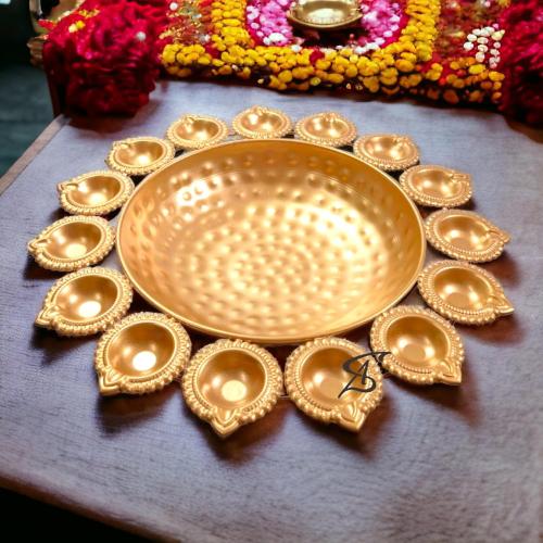 KIH Urli Bowl Flower Shape Floating Flowers & Tea Light Candles for Home Décor Housewarming Items (16 Inch)