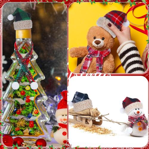 Geyoga 8 Pcs Mini Santa Hats and Scarves Decor Doll Christmas Accessories Small Gnome Hat for Craft DIY for Wine Bottle Gifts(Lovely Color,Exquisite)