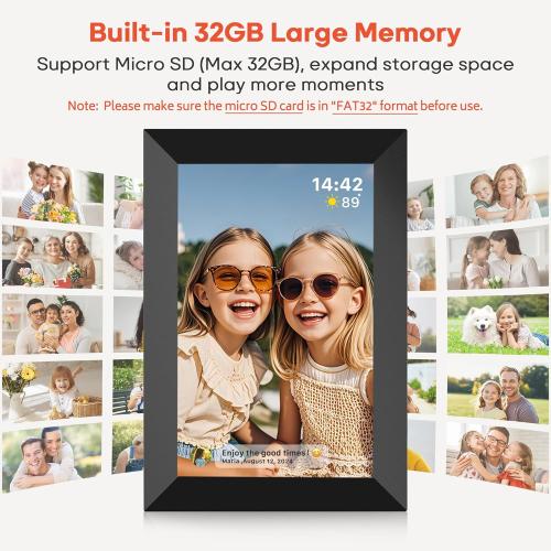 Frameo Size 10.1 Inch WiFi Digital Picture Frame with 32GB Memory, 1280 x 800 IPS Touch Screen Smart Electronic Photo Frame, Wall Mountable, Auto-Rotate, Share Photos/Videos Via Frameo App from Anywhere