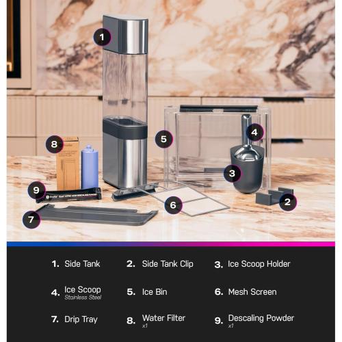 GE Profile Opal 2.0 Ultra Nugget Ice Maker with Side Tank and Scale Inhibiting Filter, Scoop Included, 38 lbs in 24 Hours, Pellet Ice Machine with WiFi & Smart Connected, Stainless Steel