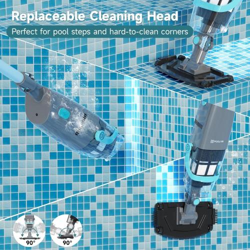 Cordless Handheld Pool Vacuum, Rechargeable Pool Cleaner with 18.5 Gal/Min Suction, 60 Min Runtime, Dual-Phase Cleaning System, Ideal for Above Ground Pools, Spas, Hot Tubs, Black