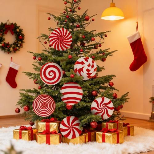 14 PCS Candy Cane Christmas Tree Decorations, 8 in Large Peppermint Lollipop Christmas Picks for Tree, Double Sided Red White Candy Ornaments for Tree Topper Home Vase Xmas Decor