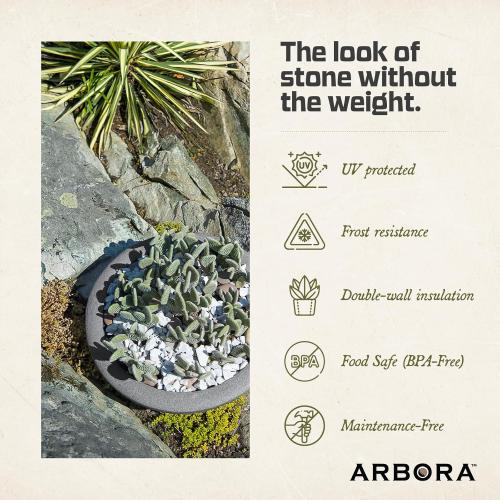 ARBORA 26 Santorini Bowl Polyresin Indoor and Outdoor Planter with Stone Blend Concrete Gray Finish - Durable, Weatherproof, Lightweight, Large Plant Pot for Patio, Garden, Deck, Entryway