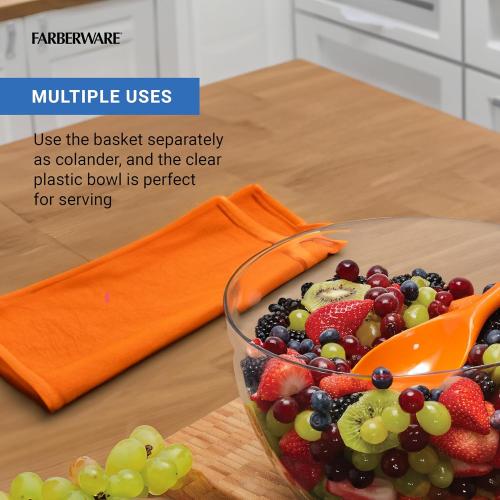Farberware Easy to use pro Pump Spinner with Bowl, Colander and Built in draining System for Fresh, Crisp, Clean Salad and Produce,  Green