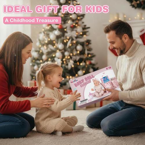 Dreamon 12'' Baby Doll Playset with Carrier Bassinet Bed, 11PCS Baby Doll Accessories Includes Pacifier, Blanket, Pillow, Diaper, Pretend Play Set Baby Doll Care Toys Gifts for Kids Girls