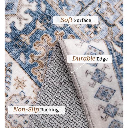 zesthome 8x10 Area Rugs for Living Room,Non-Slip Backing Washable Rugs,Vintage Large Area Rug,Stain Resistant Home Decor Rug (Blue/Beige,8'x10')